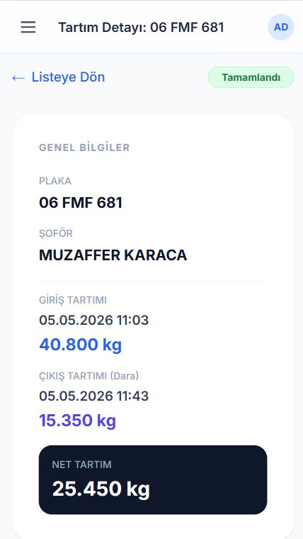 Otomatik Kantar Mobil Uygulama Arayüzü